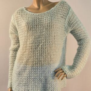 Mohair Blend Loose Knit  Sweater Womens Sz Large Pastel Aquatic Teal Boho Y2K